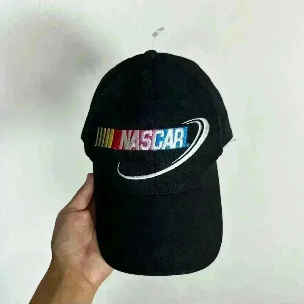 Nascar  Logo Rainbow Racing Hat Black With Adjustable Back One Size Fits All Cap